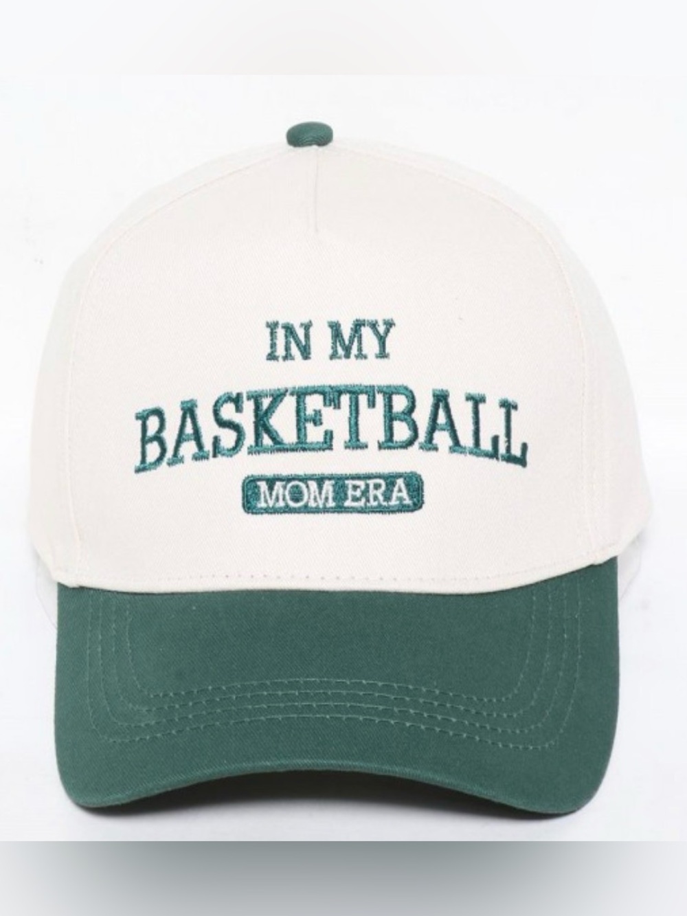 In My Basketball Mom Era Embroidered Cap - Cream & Green